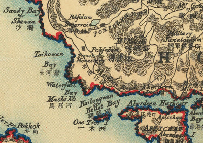 Old Map of Hong Kong, 1924 by Sung Chun Wa - Central, Kowloon, Causeway, Victoria Harbour, Islands, Mountains, Lamma
