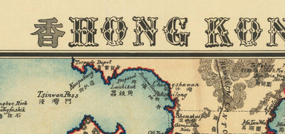 Old Map of Hong Kong, 1924 by Sung Chun Wa - Central, Kowloon, Causeway, Victoria Harbour, Islands, Mountains, Lamma