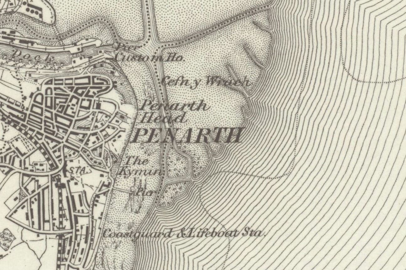 Antiguo mapa de Cardiff, Gales en 1867 - Caerdydd, Penarth, Sully, Barry, Llandaff, Castillo, Suburbios, Desembocadura del Severn