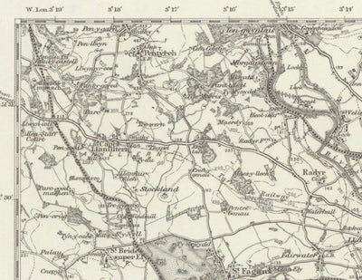 Antiguo mapa de Cardiff, Gales en 1867 - Caerdydd, Penarth, Sully, Barry, Llandaff, Castillo, Suburbios, Desembocadura del Severn