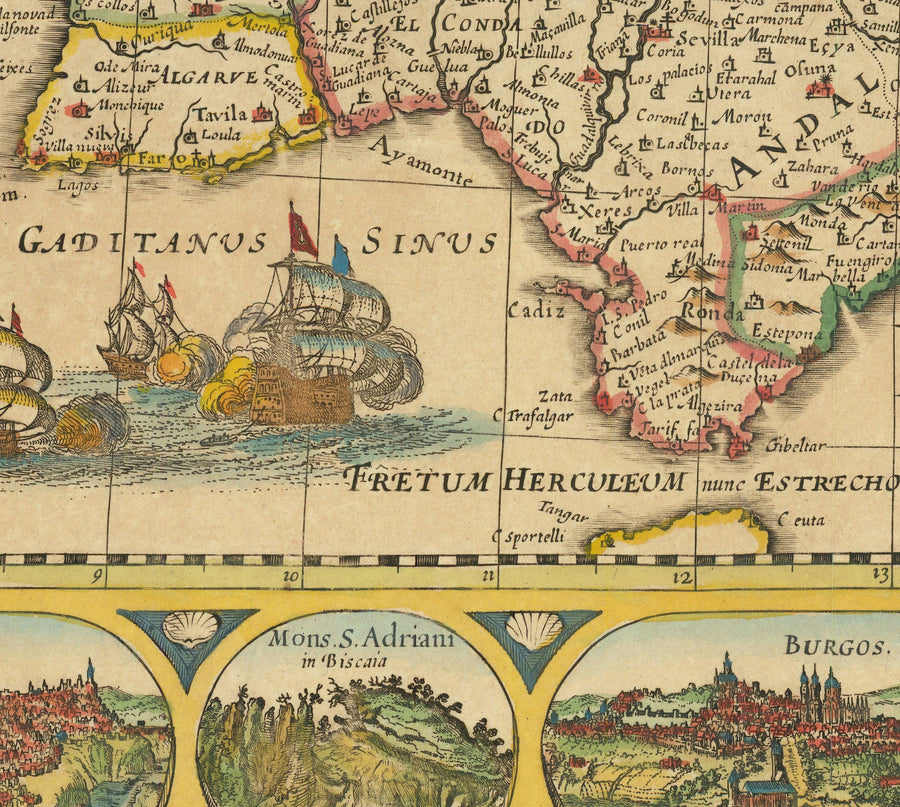 Mappa antica di Spagna e Portogallo, 1659 di Jan Jansson - Madrid, Lisbona, Barcellona, Catalogna, Valencia, Iberia, Mare Mediterraneo 