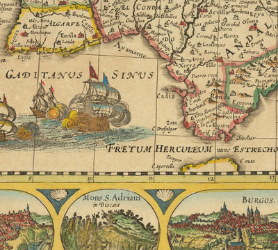 Old Map of Spain & Portugal, 1659 by Jan Jansson - Madrid, Lisbon, Barcelona, Catalonia, Valencia, Iberia, Mediterranean Sea