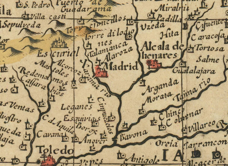 Mappa antica di Spagna e Portogallo, 1659 di Jan Jansson - Madrid, Lisbona, Barcellona, Catalogna, Valencia, Iberia, Mare Mediterraneo 