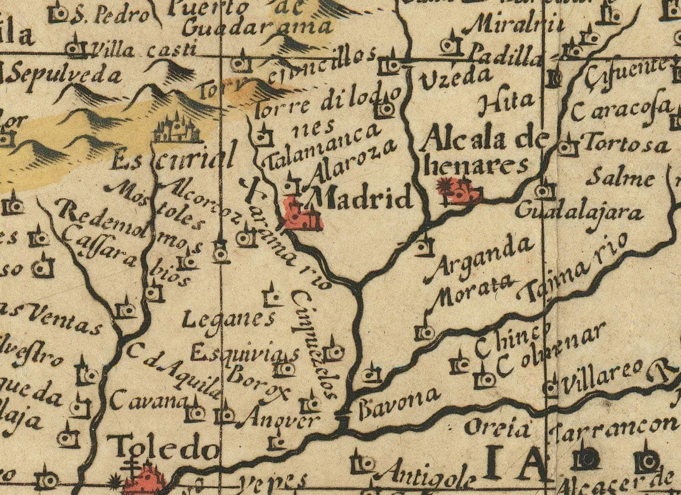 Old Map of Spain & Portugal, 1659 by Jan Jansson - Madrid, Lisbon, Barcelona, Catalonia, Valencia, Iberia, Mediterranean Sea
