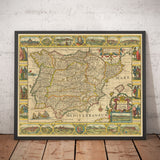 Alte Karte von Spanien und Portugal, 1659 von Jan Jansson - Madrid, Lissabon, Barcelona, Katalonien, Valencia, Iberien, Mittelmeer 