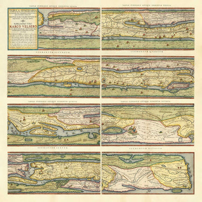 Alte Karte der Straßen des Römischen Reiches, 1624 von Ortelius & Peutinger - Cursus Publicus, Rom, Europa, Kaiser Augustus 