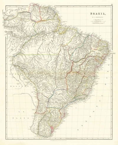 Alte Karte von Brasilien, 1832 von Arrowsmith - Koloniales Südamerika - Königreich Portugal, Kaiser Pedro II, Amazonasfluss 