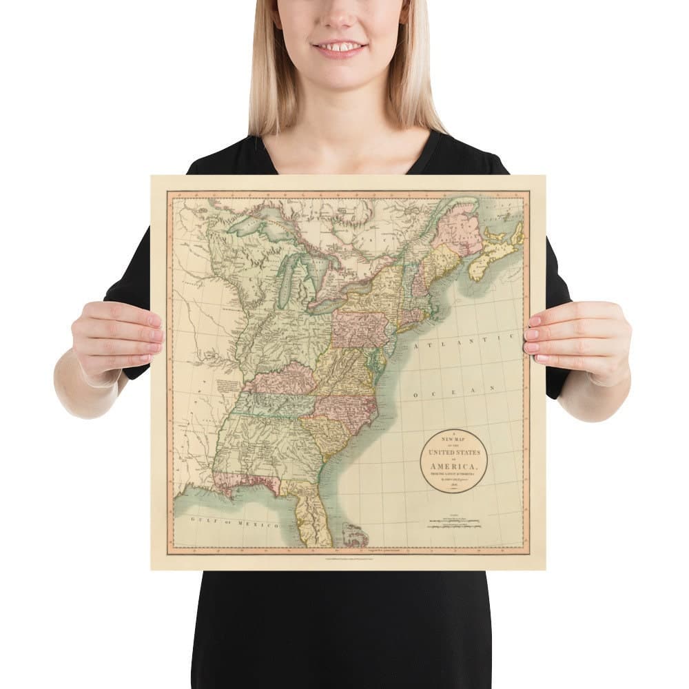 Antiguo mapa de EE.UU., 1806 por John Cary - Primeros Federalistas de EE.UU. - Gran Georgia, Territorios del Oeste, Estados de la Costa Este