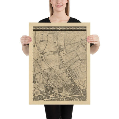 Alte Karte von London von John Rocque, 1746, B1 - Oxford Street, Tottenham Court Road, Fitzrovia, Soho & Cavendish Square 