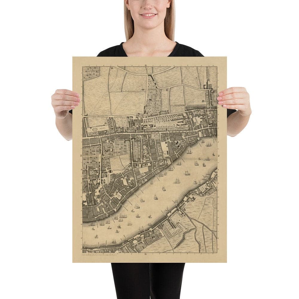 Old Map of by John Rocque London, 1746, G2 - Wapping, Shadwell, Rotherhithe, Thames, Tower Hamlets, E1W, Southwark
