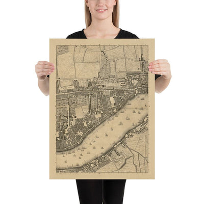 Old Map of by John Rocque London, 1746, G2 - Wapping, Shadwell, Rotherhithe, Thames, Tower Hamlets, E1W, Southwark