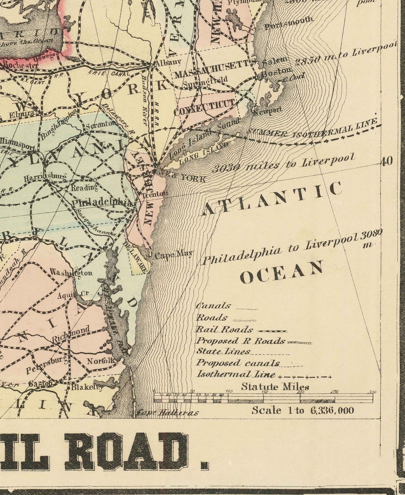 Mapa antiguo del Ferrocarril del Pacífico Norte, 1870 por Traubel - Ferrocarriles en Canadá y Estados Unidos - Grandes Lagos, Estados