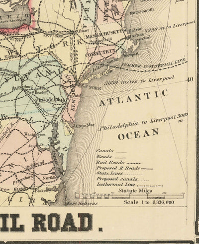 Mapa antiguo del Ferrocarril del Pacífico Norte, 1870 por Traubel - Ferrocarriles en Canadá y Estados Unidos - Grandes Lagos, Estados