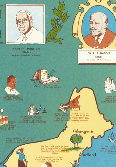 Ancienne carte des nègres, lignée noire aux États-Unis, 1946 - Afro-Américains célèbres - George Washington Carver, Booker T, Harriet Tubman