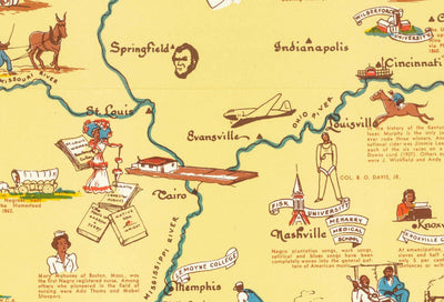 Ancienne carte des nègres, lignée noire aux États-Unis, 1946 - Afro-Américains célèbres - George Washington Carver, Booker T, Harriet Tubman