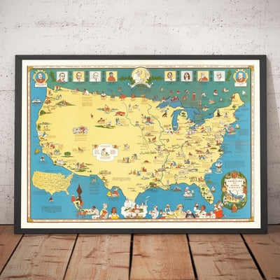 Ancienne carte des nègres, lignée noire aux États-Unis, 1946 - Afro-Américains célèbres - George Washington Carver, Booker T, Harriet Tubman