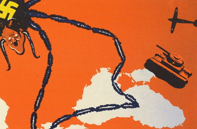 Spider Hitler, 1941 - Old WW2 Propaganda Map of Europe by Kem - Nazi vs. Allies & USSR - Western, Eastern Front