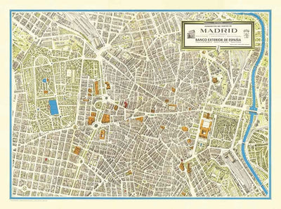 Alte Karte von Madrid, 1966 von Hernández - Königlicher Palast, Teatro Real, Museo Nacional, Plaza Mayor, El Retiro, Palacio de Cristal 