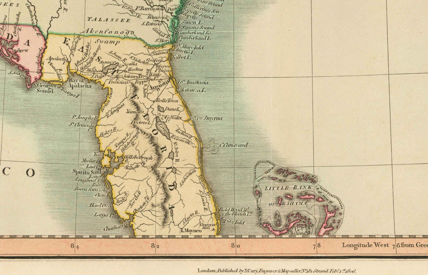 Antiguo mapa de EE.UU., 1806 por John Cary - Primeros Federalistas de EE.UU. - Gran Georgia, Territorios del Oeste, Estados de la Costa Este