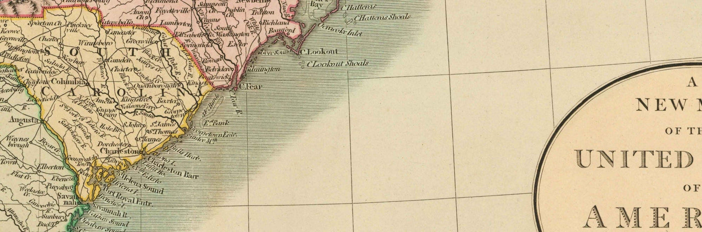 Antiguo mapa de EE.UU., 1806 por John Cary - Primeros Federalistas de EE.UU. - Gran Georgia, Territorios del Oeste, Estados de la Costa Este