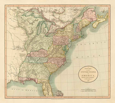 Antiguo mapa de EE.UU., 1806 por John Cary - Primeros Federalistas de EE.UU. - Gran Georgia, Territorios del Oeste, Estados de la Costa Este