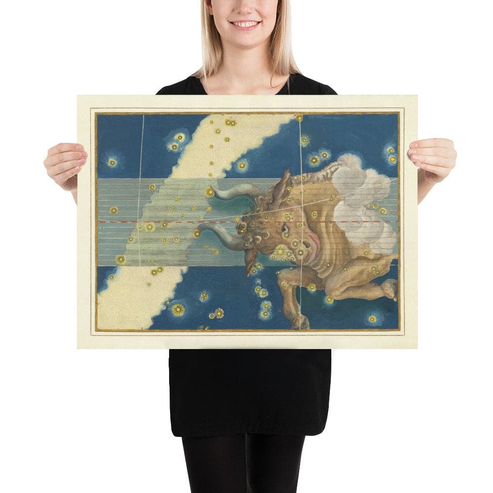 Old Star Map of Taurus, 1603 by Johann Bayer - Zodiac Astrology Chart - The Bull Horoscope Sign