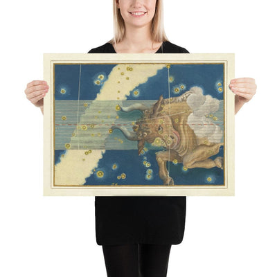 Old Star Map of Taurus, 1603 by Johann Bayer - Zodiac Astrology Chart - The Bull Horoscope Sign