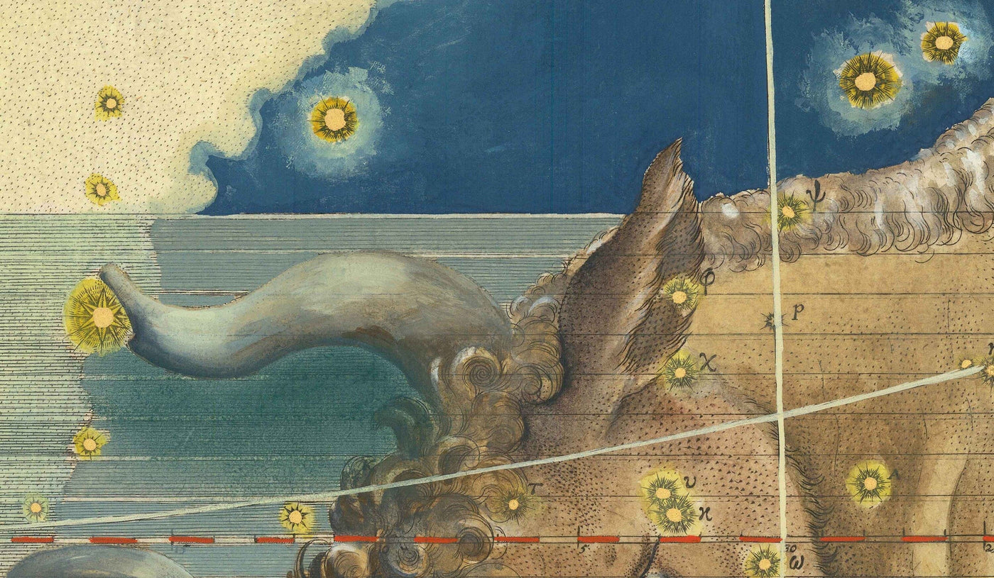 Old Star Map of Taurus, 1603 by Johann Bayer - Zodiac Astrology Chart - The Bull Horoscope Sign
