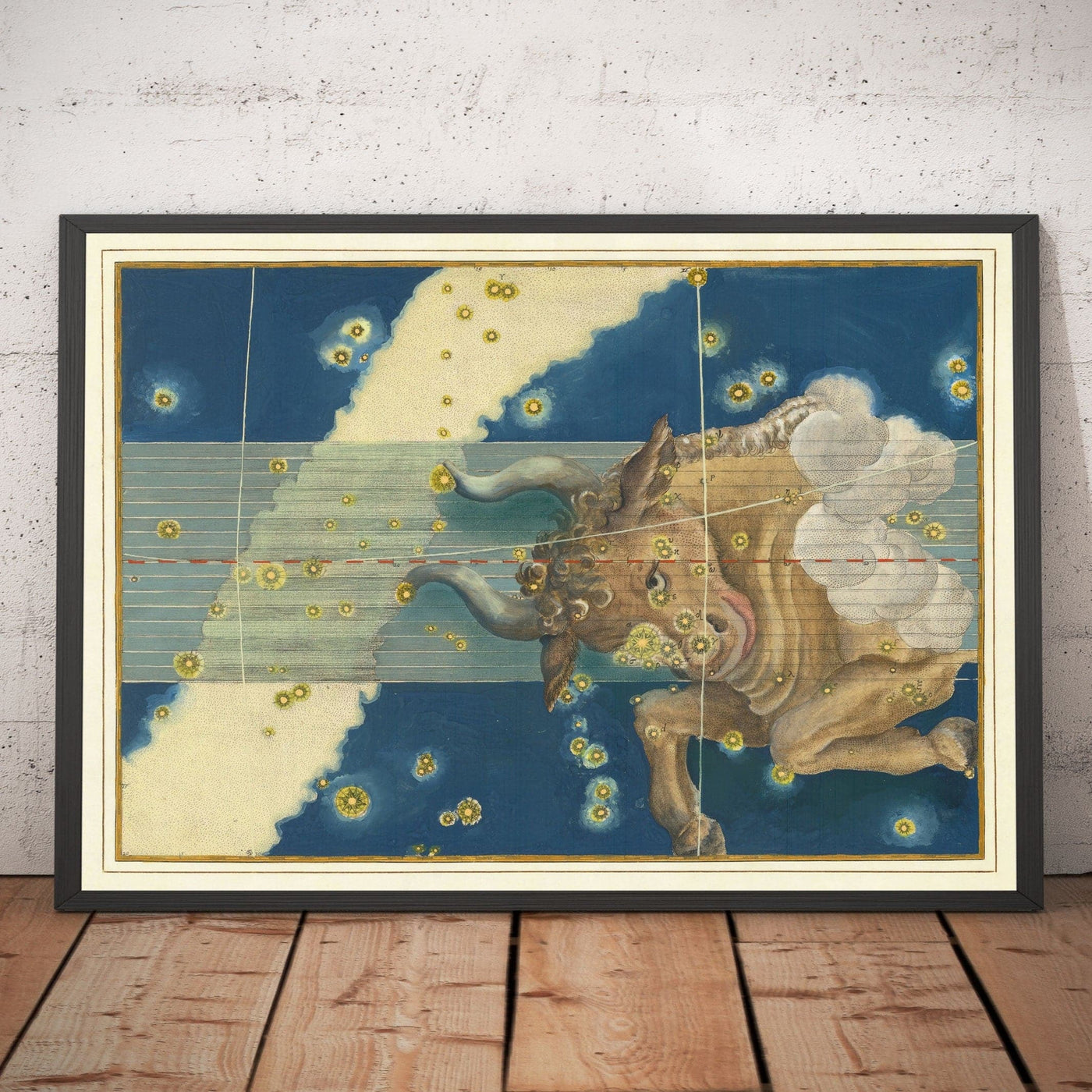 Old Star Map of Taurus, 1603 by Johann Bayer - Zodiac Astrology Chart - The Bull Horoscope Sign
