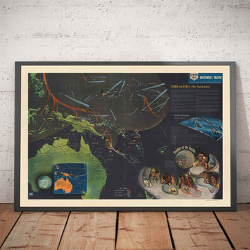 Old World War 2 Map: South West Pacific, 1944 - NavWarMap No. 5 - Australia, New Guinea, Indonesia Philippines, Islands