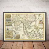Old Map of India & Southeast Asia, 1717 by Herman Moll - Colonial East Indies, China, Malaysia, Thailand, Singapore, Indonesia