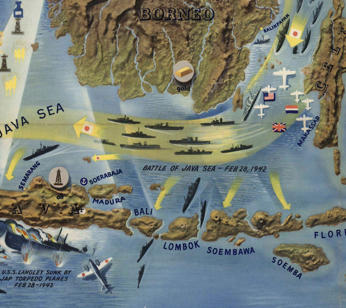 Antiguo mapa de la Segunda Guerra Mundial: Mar de la China Meridional, 1944 - NavWarMap No.2 - Sudeste de Asia, Indonesia, Malasia, Tailandia, Filipinas