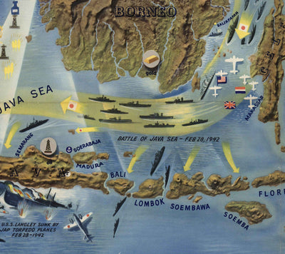Antiguo mapa de la Segunda Guerra Mundial: Mar de la China Meridional, 1944 - NavWarMap No.2 - Sudeste de Asia, Indonesia, Malasia, Tailandia, Filipinas