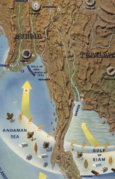 Antiguo mapa de la Segunda Guerra Mundial: Mar de la China Meridional, 1944 - NavWarMap No.2 - Sudeste de Asia, Indonesia, Malasia, Tailandia, Filipinas
