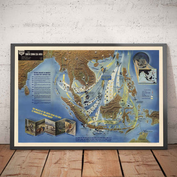 Old World War 2 Map: South China Sea, 1944 - NavWarMap No.2 - Southeast Asia, Indonesia, Malaysia, Thailand, Philippines