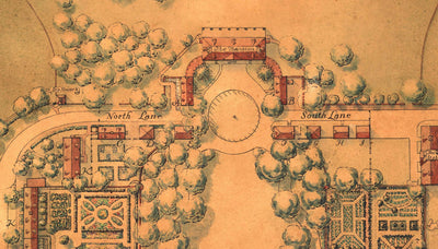 Plano antiguo de Mount Vernon, la casa de George Washington, 1932, por B. Ashburton Tripp - Jardines, casa, finca