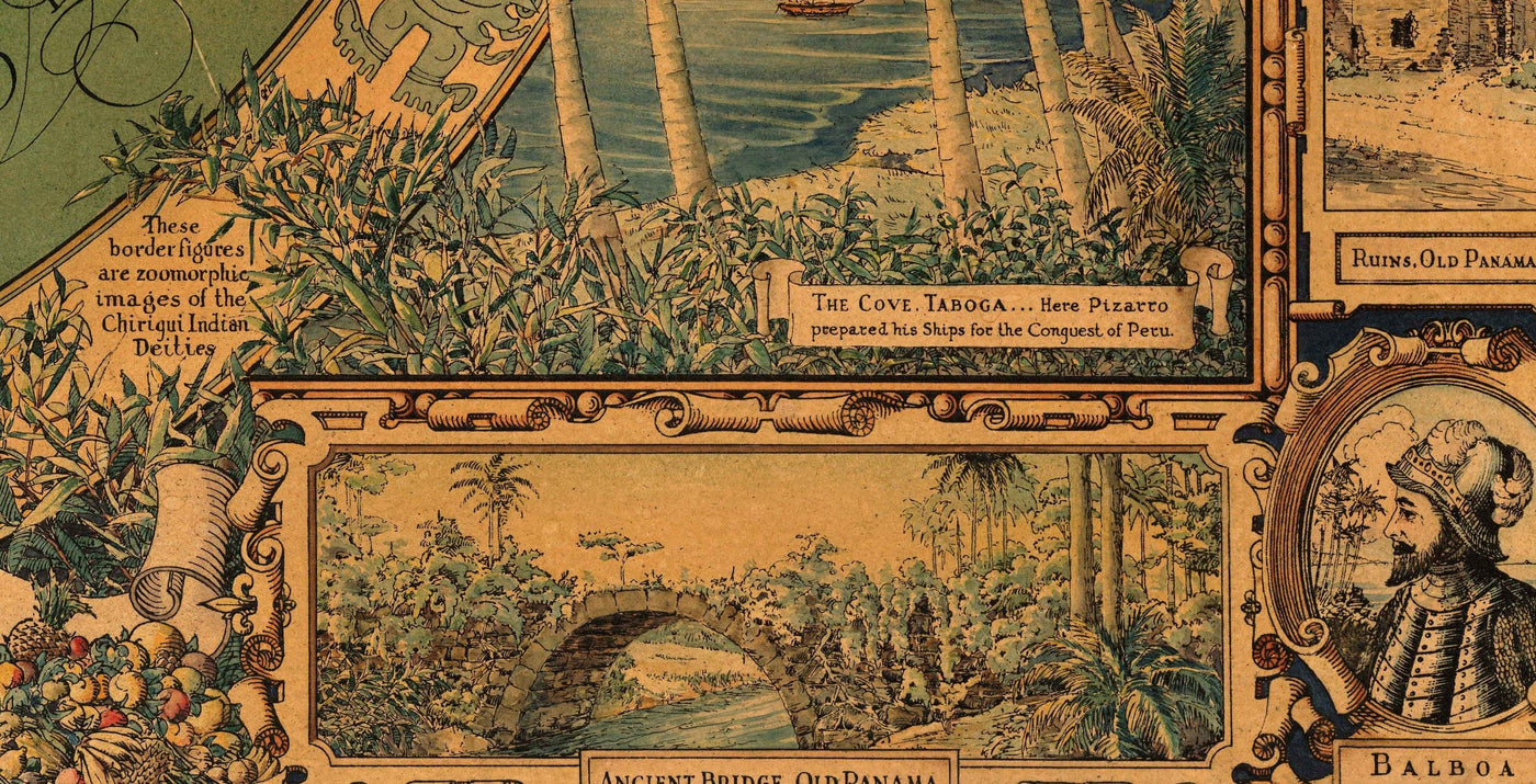 Antiguo mapa del Canal de Panamá, 1930 por Tripp - Ciudad de Panamá, Gatún, Bocas del Toro, Islas de las Perlas, Boquete, Isla del Rey - Enmarcado Sin enmarcar Regalo