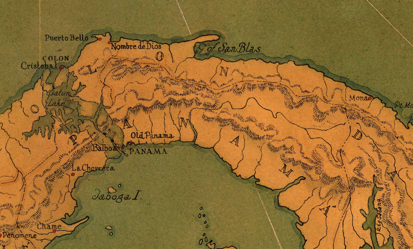 Antiguo mapa del Canal de Panamá, 1930 por Tripp - Ciudad de Panamá, Gatún, Bocas del Toro, Islas de las Perlas, Boquete, Isla del Rey - Enmarcado Sin enmarcar Regalo