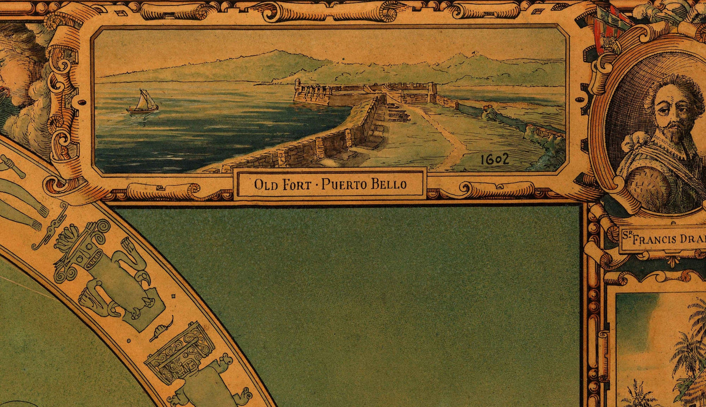 Antiguo mapa del Canal de Panamá, 1930 por Tripp - Ciudad de Panamá, Gatún, Bocas del Toro, Islas de las Perlas, Boquete, Isla del Rey - Enmarcado Sin enmarcar Regalo