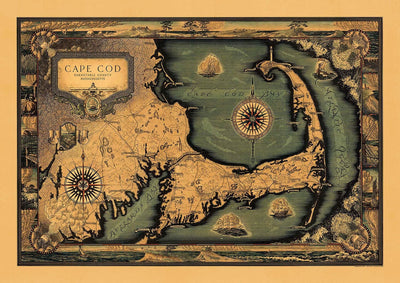 Mapa antiguo de Cape Cod, Mass. 1931 por Tripp - Martha's Vineyard, Barnstaple, Plymouth, New Bedford, Bourne, Falmouth, Yarmouth 