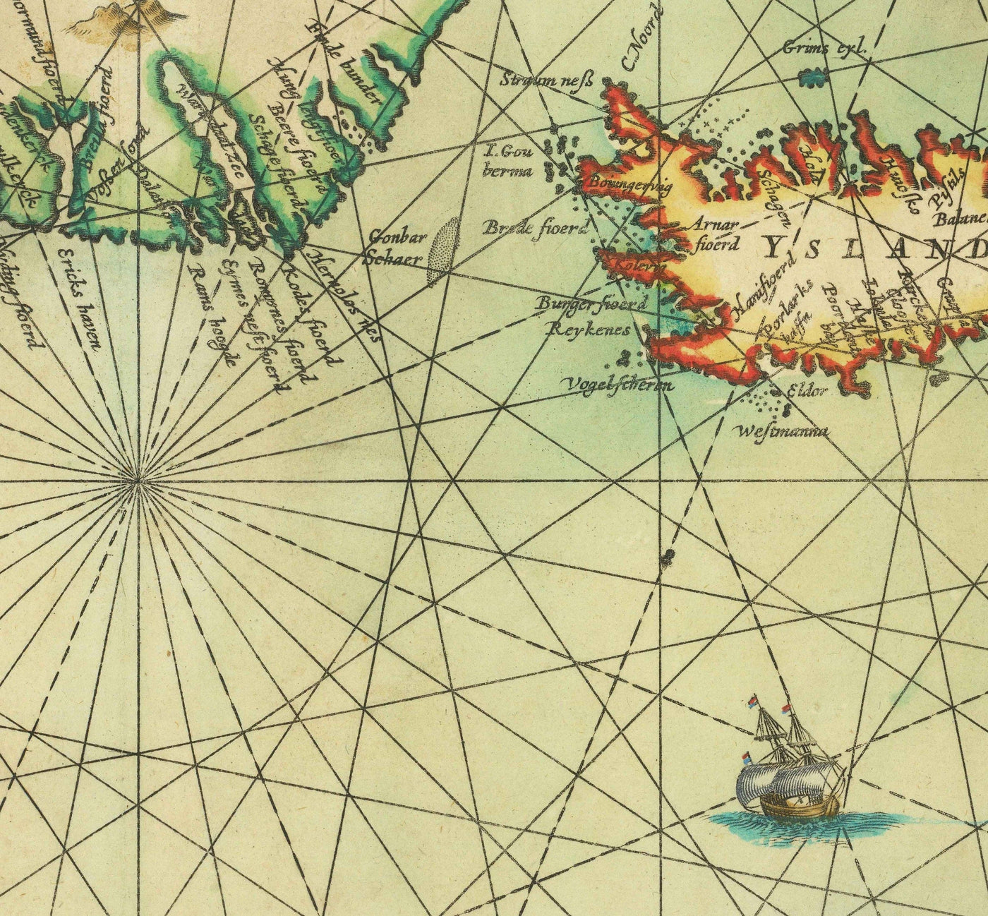 Mapa antiguo de Groenlandia, Islandia y el Mar del Norte, 1661 por van Loon - Carta de exploración vikinga