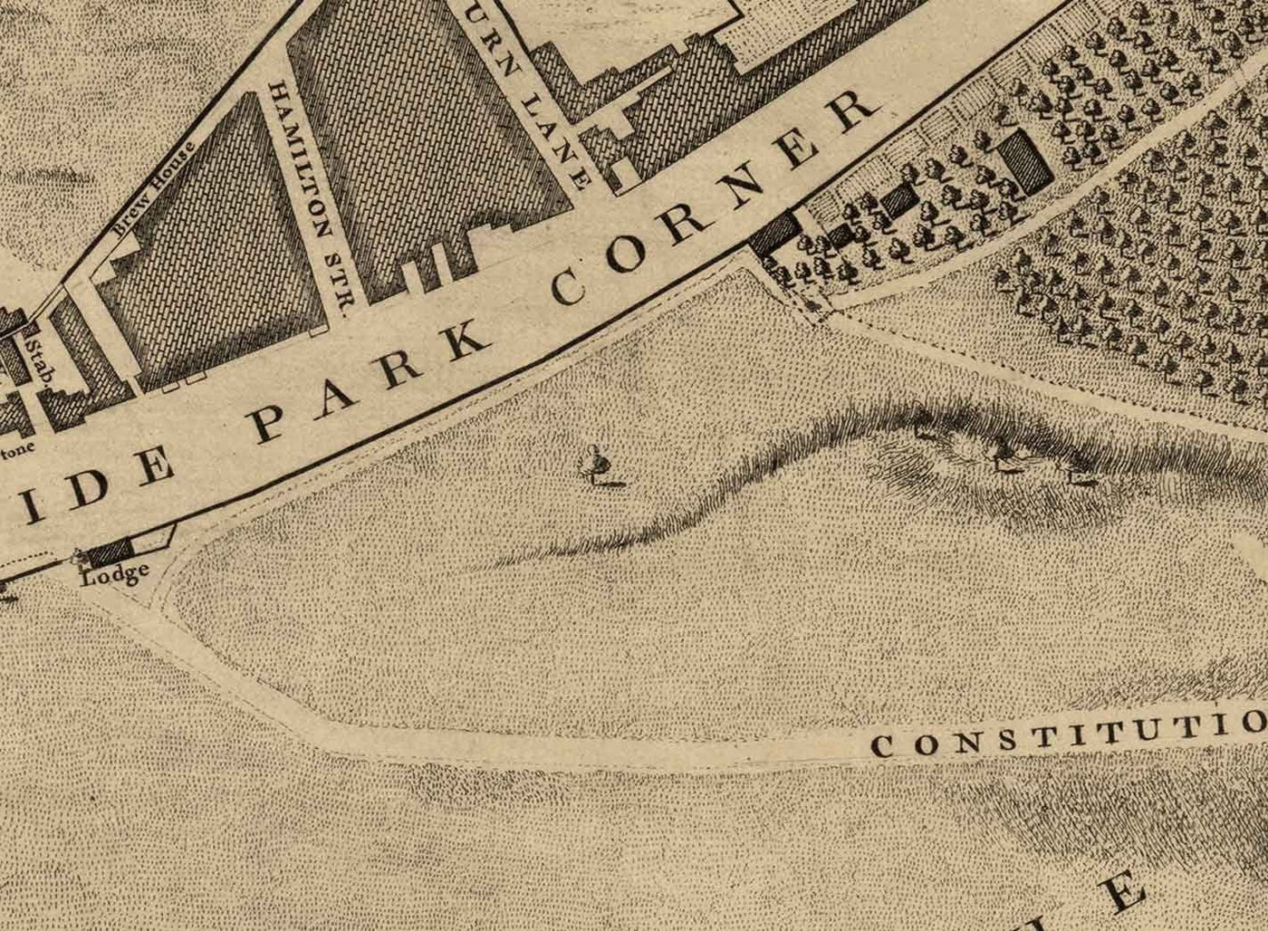 Ancienne carte de Londres par John Rocque, 1746, A2 - Mayfair, Hyde Park, Knightsbridge, Piccadilly, Grosvenor Square, Oxford St.