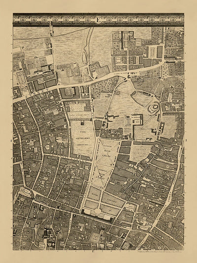 Antiguo mapa de Londres de John Rocque, 1746, E1 - Old Street, Finsbury, Moorgate, Barbican, St Lukes, Liverpool St