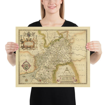 Raro mapa antiguo de Gloucestershire, 1575 por Saxton - Bristol, Cheltenham, Cotswolds, Tewkesbury, Cirencester, Stroud
