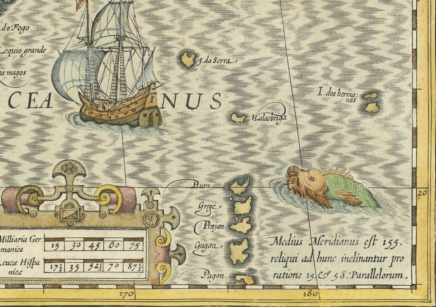 Old Map of China, 1606 by Jodocus Hondius - Korea, Japan, Great Wall, South East Asia, Orient, Weird Sea Monsters