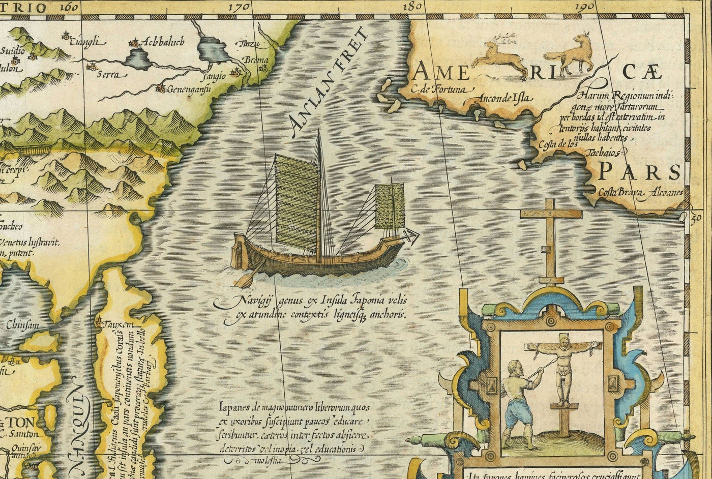 Old Map of China, 1606 by Jodocus Hondius - Korea, Japan, Great Wall, South East Asia, Orient, Weird Sea Monsters