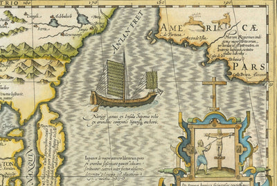 Old Map of China, 1606 by Jodocus Hondius - Korea, Japan, Great Wall, South East Asia, Orient, Weird Sea Monsters