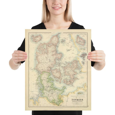 Alte Karte von Dänemark & Schleswig-Holstein, 1872 von Fullarton - Island, Färöer-Inseln, Dänisches Königreich, Zeeland, Kopenhagen 