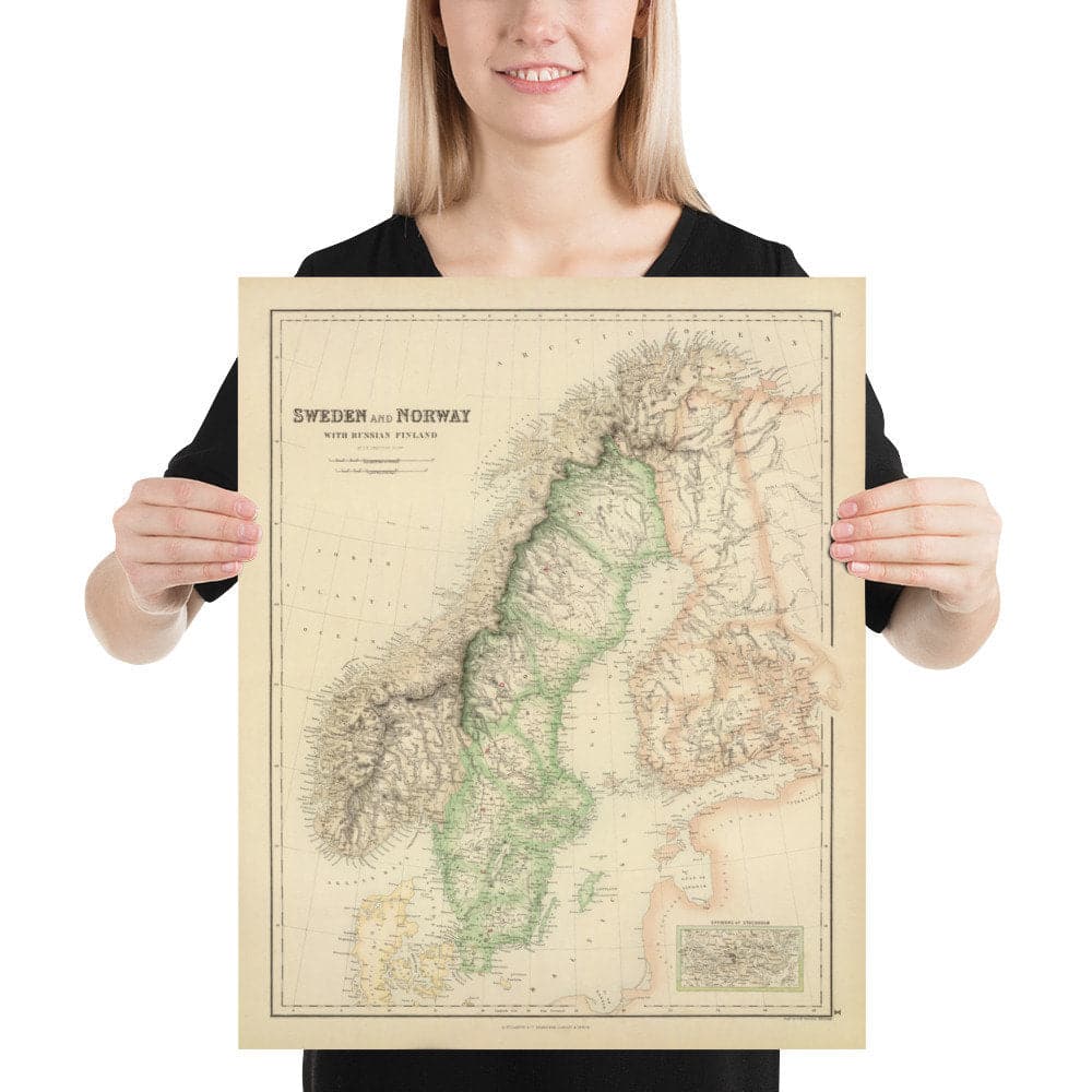 Old Map of Sweden, Norway & Russian Finland, 1872 by Fullarton - Scandinavia, Denmark, Baltic Sea, Gulf of Bothnia