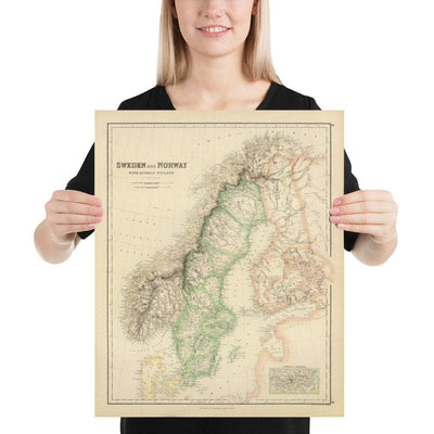 Old Map of Sweden, Norway & Russian Finland, 1872 by Fullarton - Scandinavia, Denmark, Baltic Sea, Gulf of Bothnia